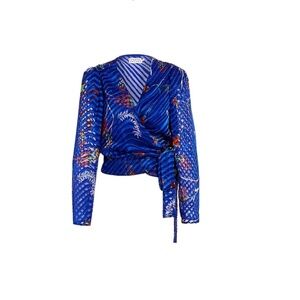 Tanya Taylor Erica Floral Stripe Wrap Blouse